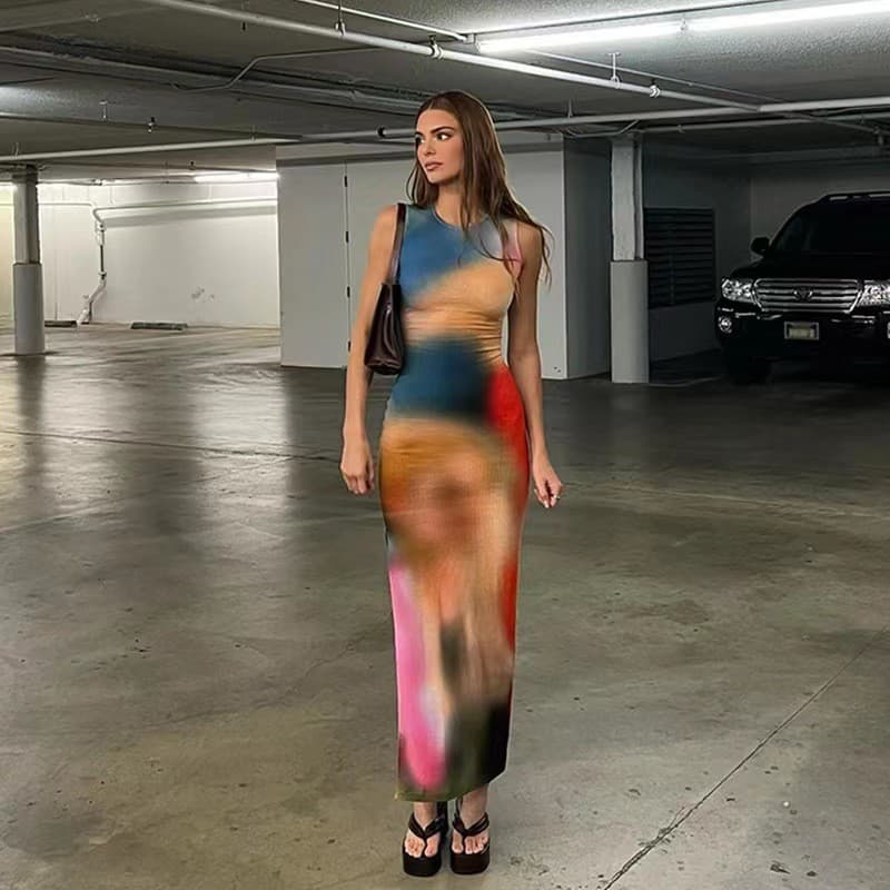 Amazon europeu americano Cross-Border feminino novo estilo moda Digital impresso Split em torno do pescoço Hip-coberto m