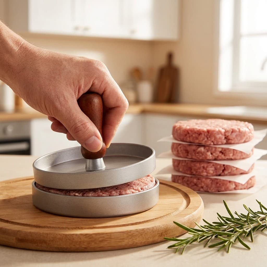 Kit 3 em 1 Modelador de Hambúrguer com Divisória – Prensa Antiaderente para Carne Fazer Hambúrguer Caseiro