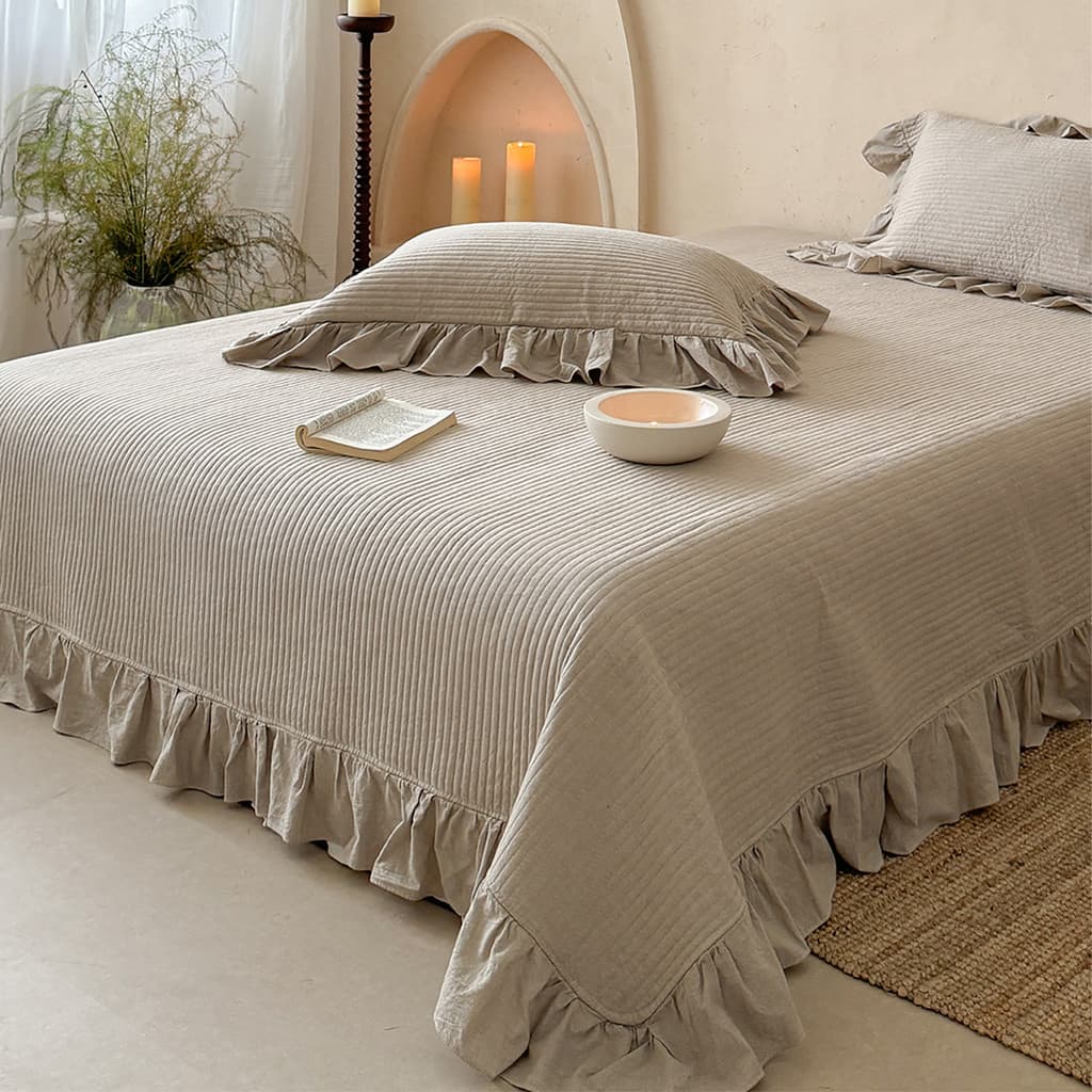 Capa de cama de linho de algodão estilo retrô, peça única, renda coreana, algodão puro, lençol acolchoado, conjunto de t