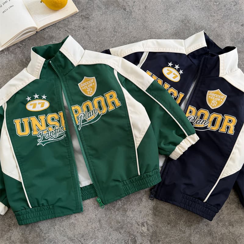 Crianças jaqueta 2026 lantejoulas outono meninos meninas contraste cor bordado uniforme de beisebol bebê gola jaqueta