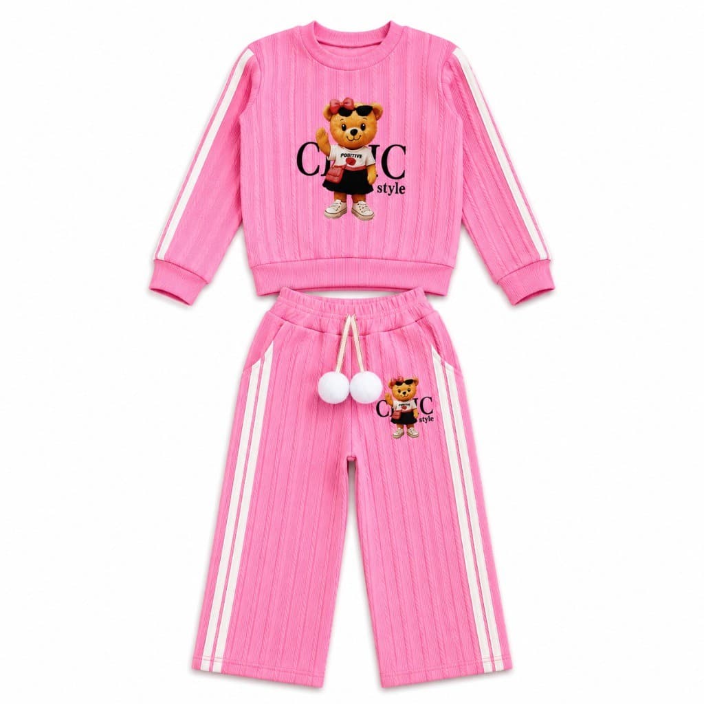 Conjunto Flanelado Infantil Menina Urso Chic Rosa Pink Fofo