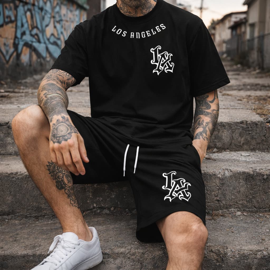 Conjunto  Masculino Los Angeles camiseta streetwear + bermuda Moletom Premium