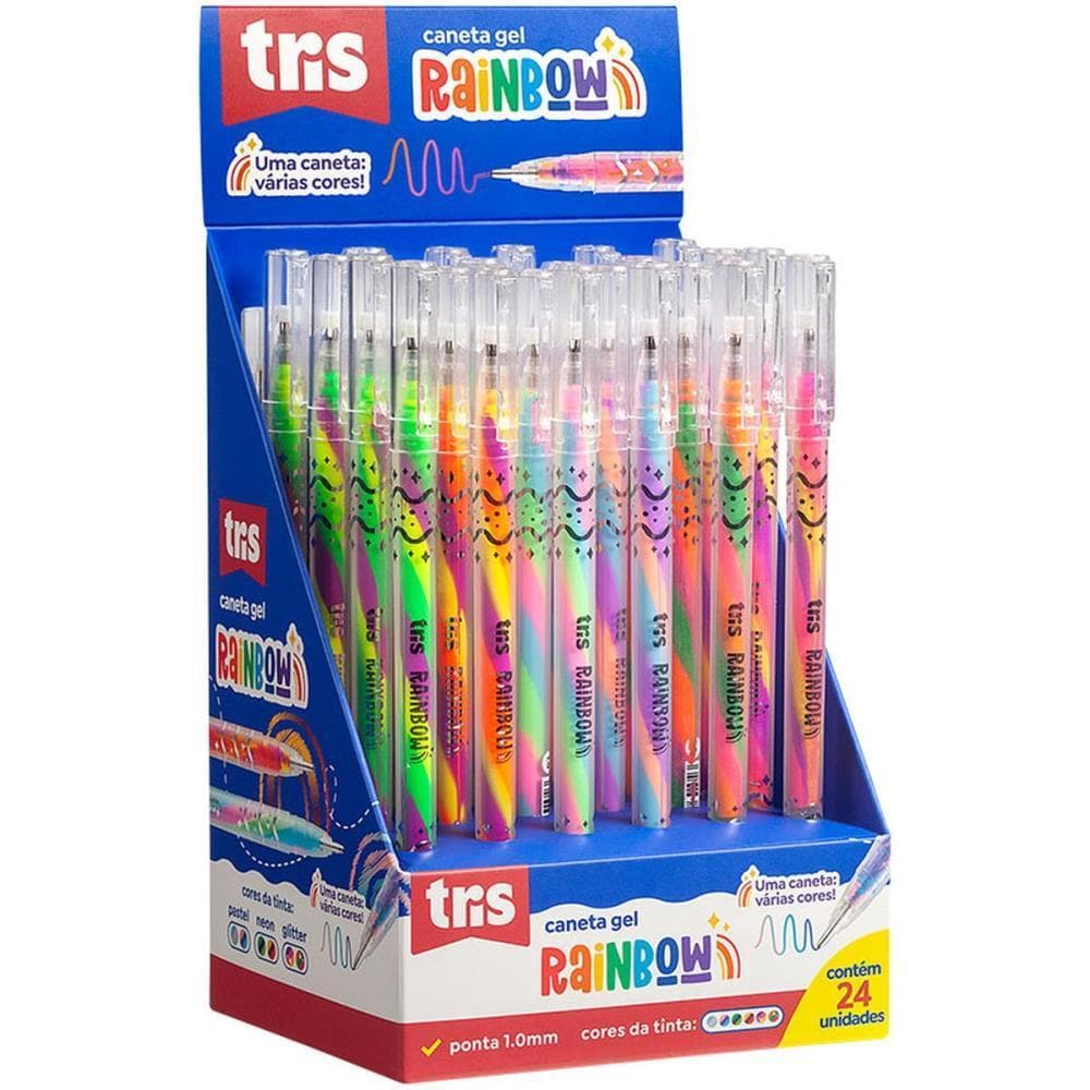 Caneta GEL TRIS Rainbow 1.0MM GLIT/PAS/NE DP.C/24