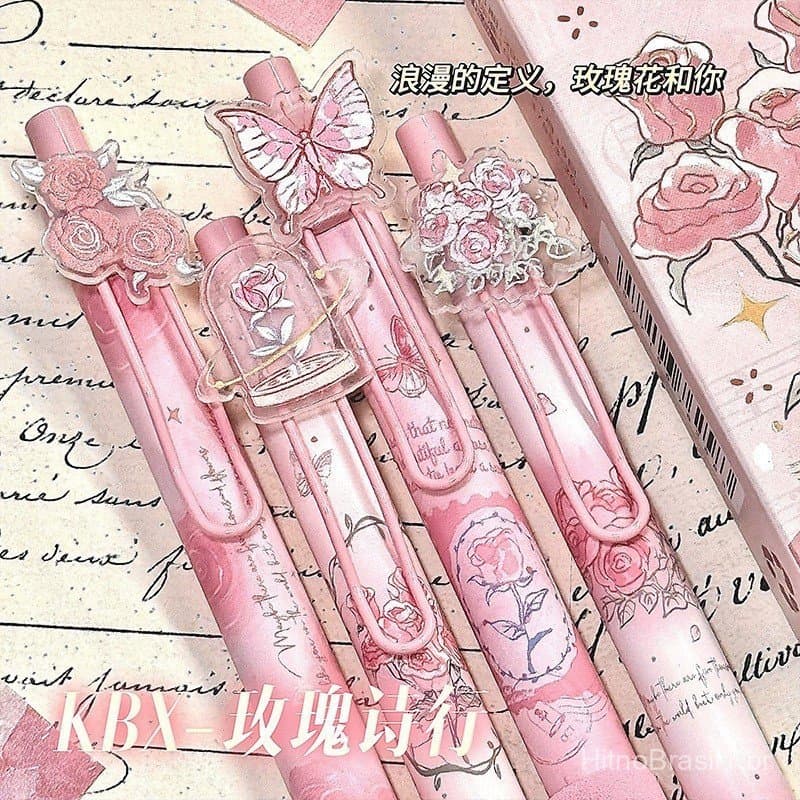 4 Pçs/set Rosas Fofas Caneta Gel Para Escrita Escolar Kawaii Cappuccino Mocha Neutra Material De Escritório Presente De