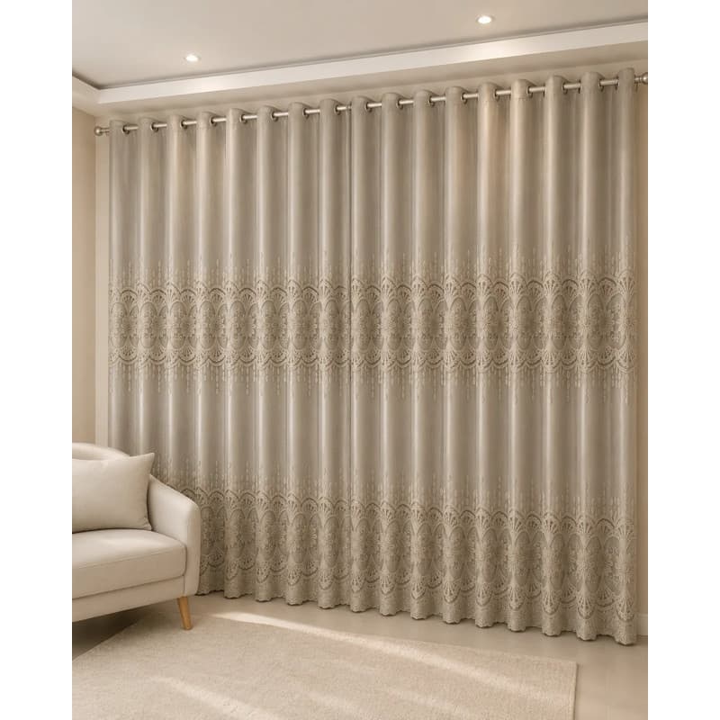 Cortina Decorativa Bordada 6,00 x 2,80m com Ilhós para Varão