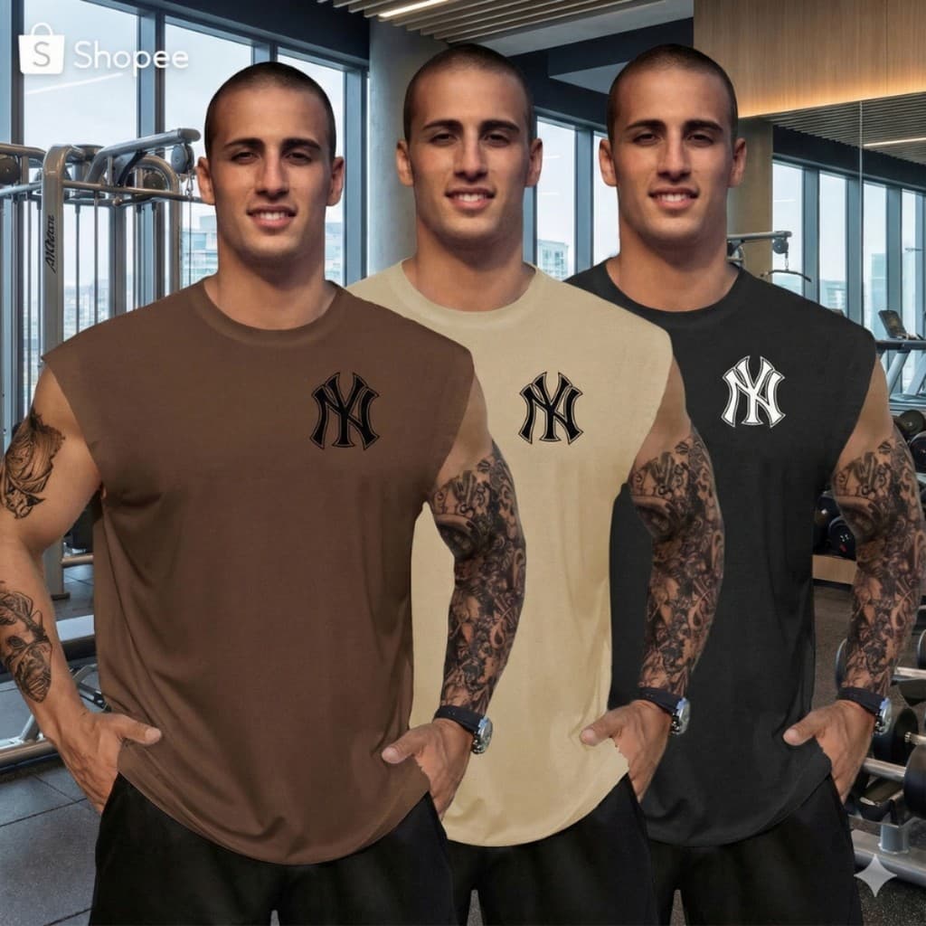 Kit 3 Regatas Oversized Masculinas 100% Algodão Academia Streetwear New York Premium