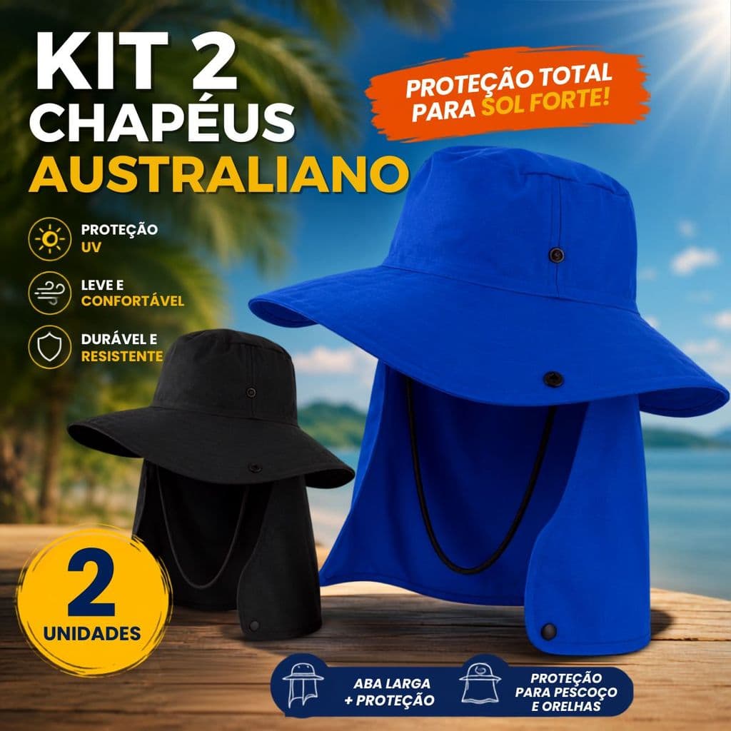 Kit 2 Chapéus Australiano Aba Larga com Proteção Solar UV - Ideal Para Dias Ensolaradoss
