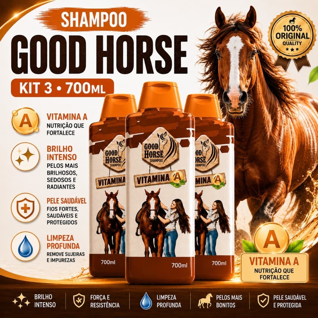 Kit 3 Shampoo Good Horse Vitamina A Cavalo Fortalecimeto e Brilho- 700ml