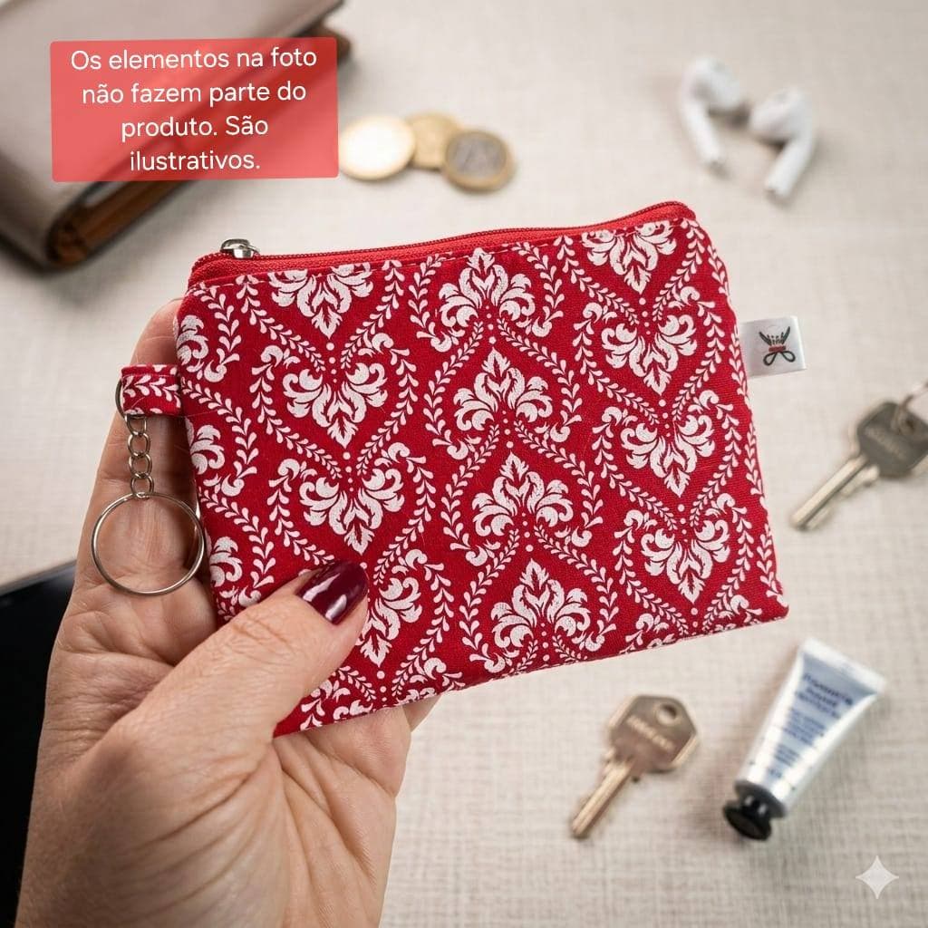 Porta Moedas Multiuso Artesanal de Tecido com Chaveiro | Mini Nécessaire Organizadora 14x10 cm