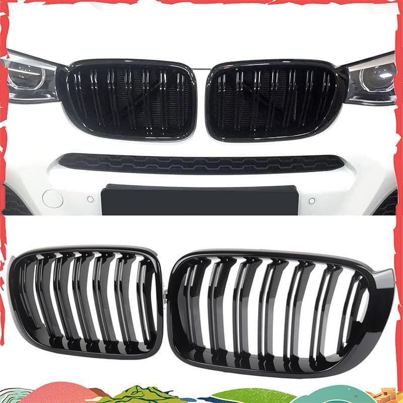 Grade Dianteira Ripas Duplas Preto Brilhante Para X3 F25 2015-2017 X4 F26 2015-2018 51117338571 51117338572 Rim Renal
