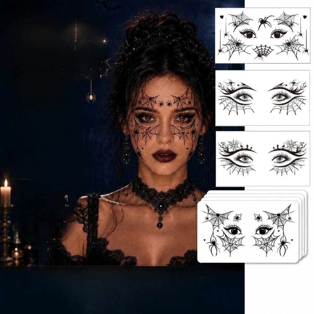 Não-Reflexo Fosco Halloween Olho Maquiagem Tatuagem Adesivos Rosto Aranha Web