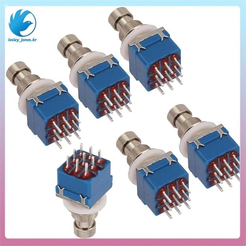 [lesley_jones.br] 6 Pcs Interruptor De Pedal De Efeito De Guitarra 3PDT Pé Botão PCB Travamento on-9 Pinos True Bypass A