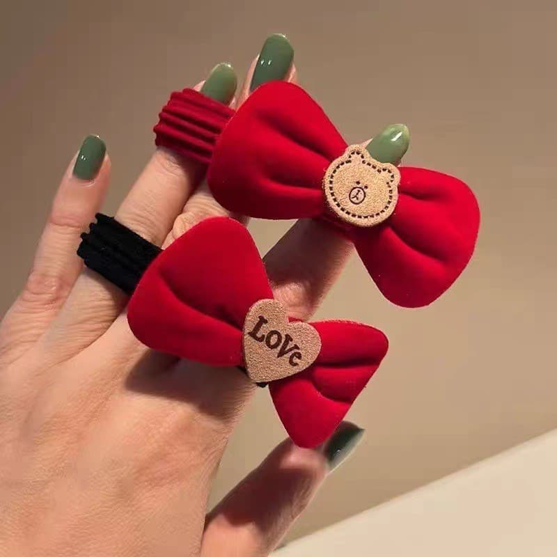 Laço de cabelo de veludo bordô para o Ano Novo, acessório de cabelo festivo vermelho para a parte de trás da cabeça, DWA