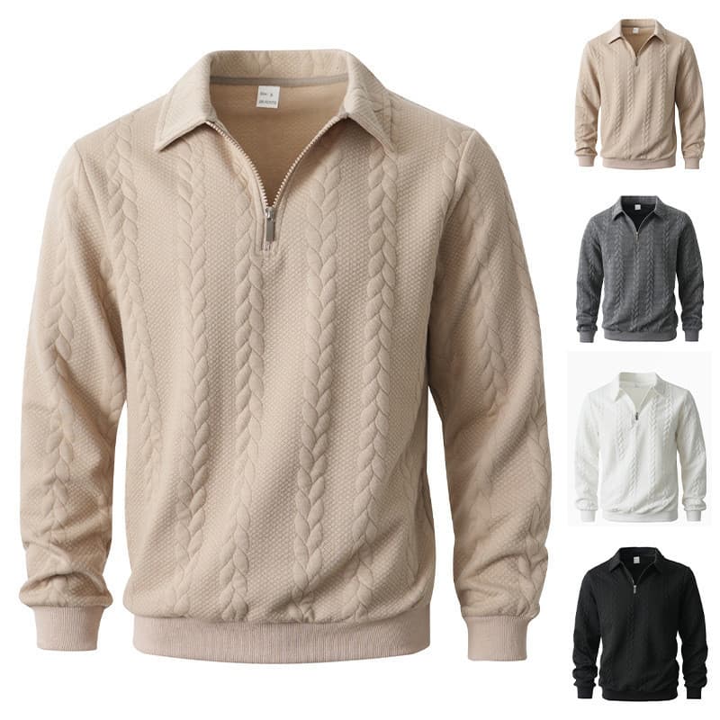 Jacquard outono inverno lapela pulôver meio aberto zíper moletom Casual esportes masculino malha
