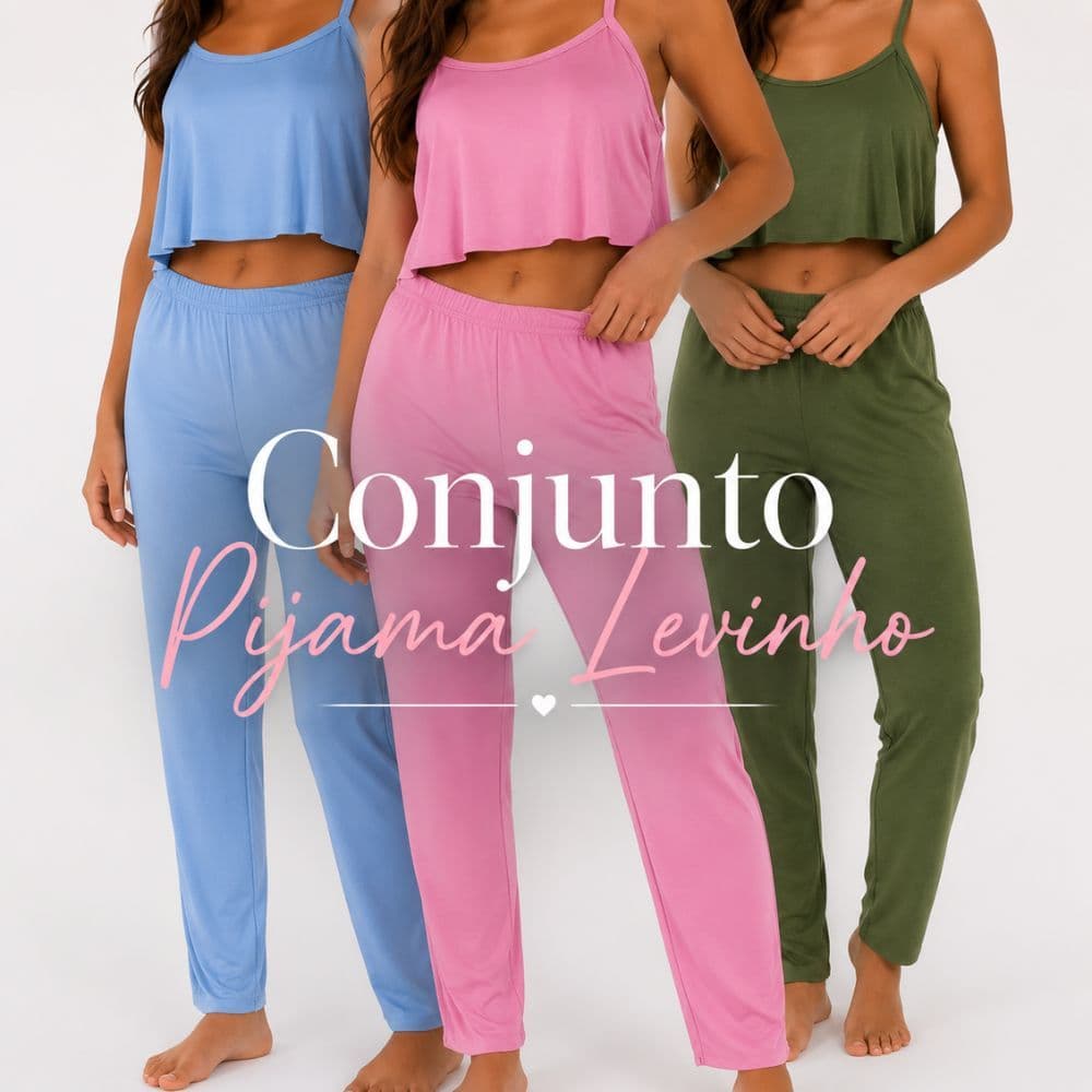 Conjunto Pijama Feminino Longo Cropped Alça Tecido Leve Macio Confortável