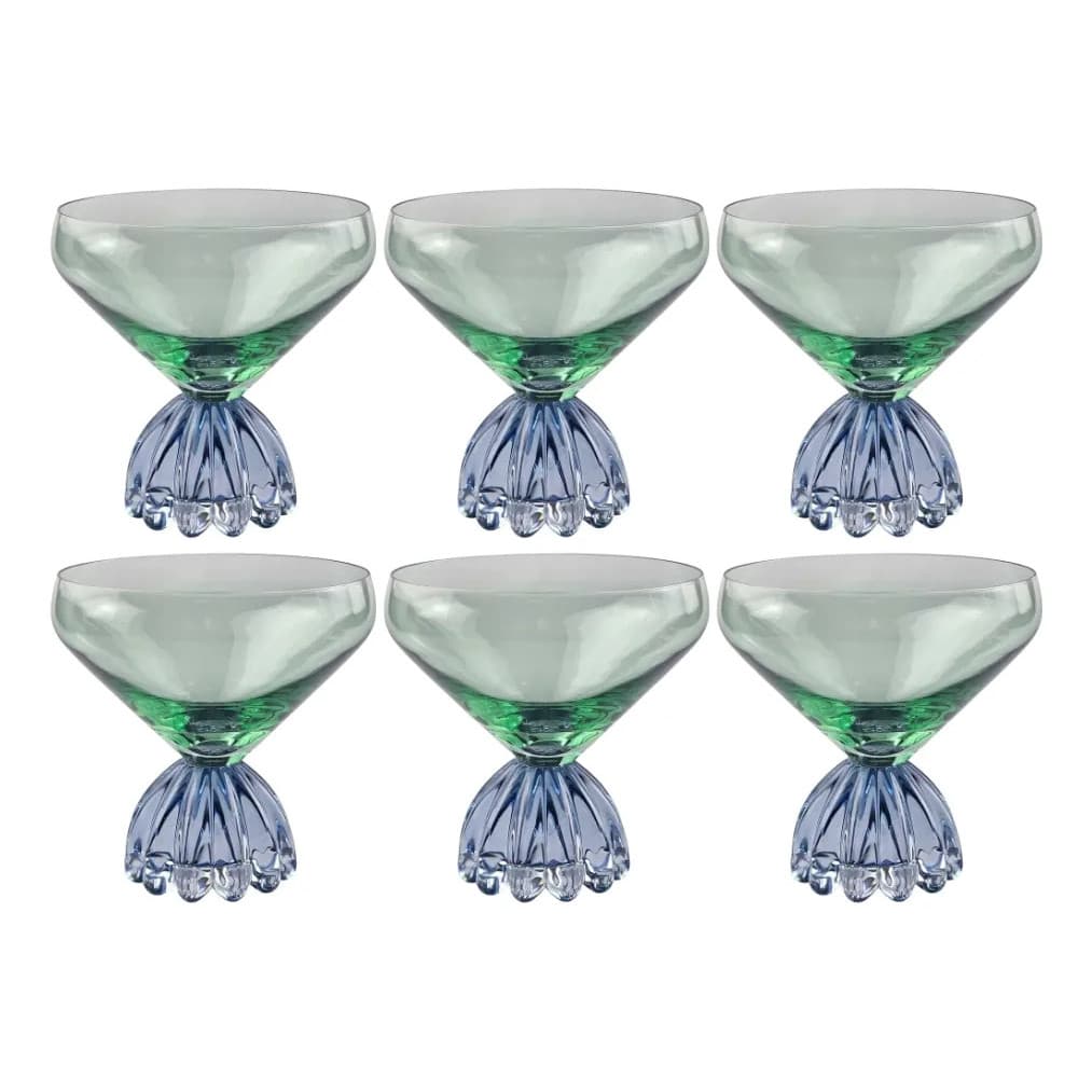 Conjunto 6 Copos Vidro Taça Marejo Verde E Azul 360ml Luxo Tuut