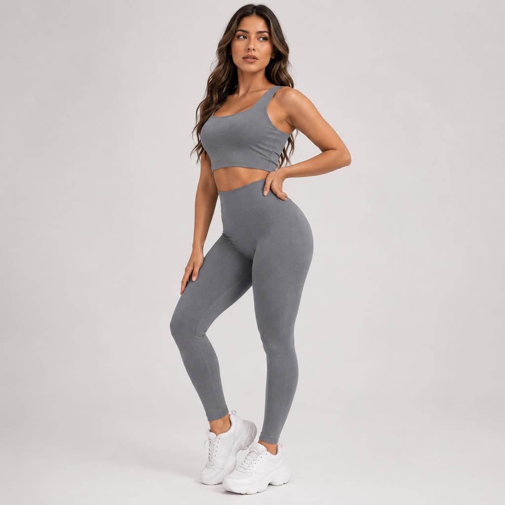 conjunto feminino top e legging premium canelado top sutiã regata + calça legging