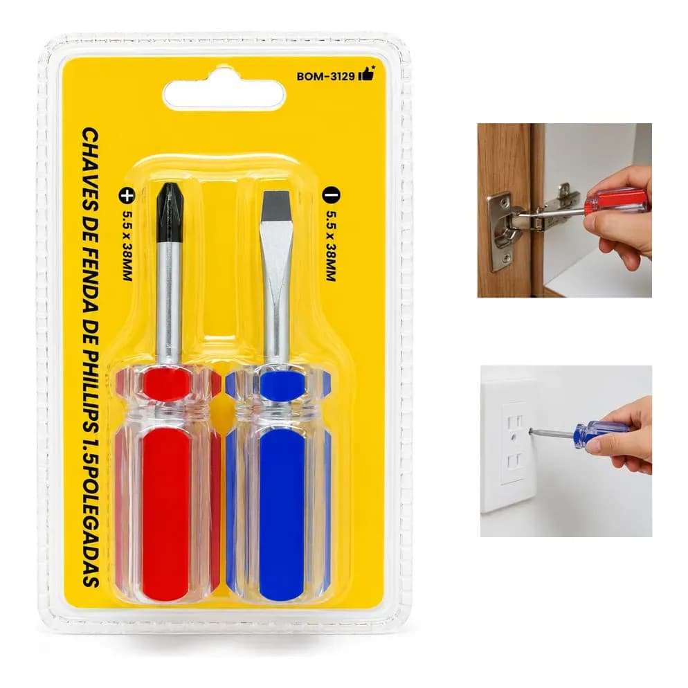 Kit 2 Chaves Mini Fenda e Phillips Magnéticas BOM-3129