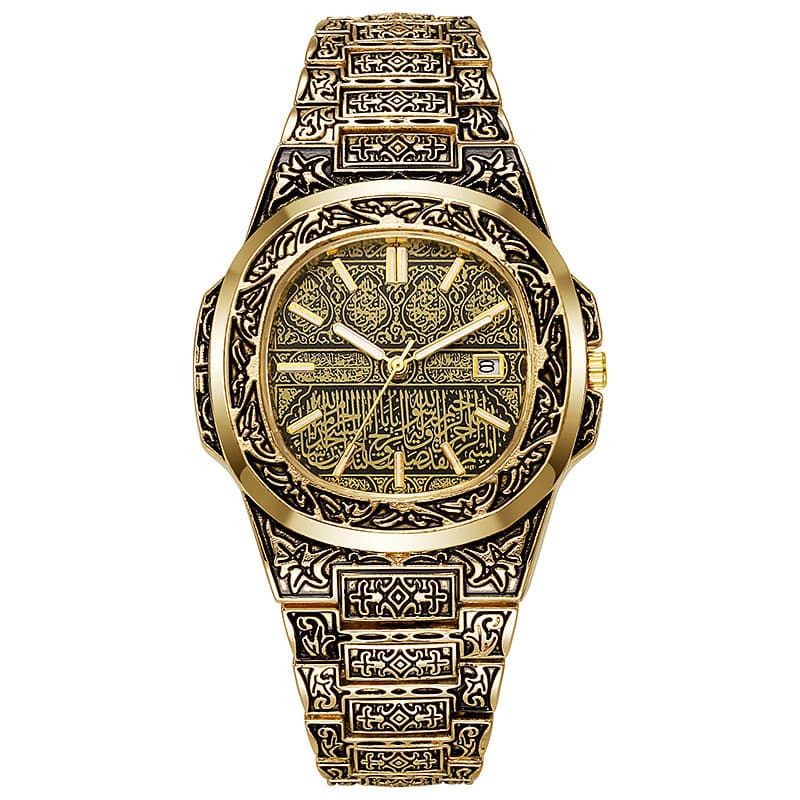 Nova moda masculina Retro gravado padrão relógio de quartzo único na moda calendário redondo relógio masculino