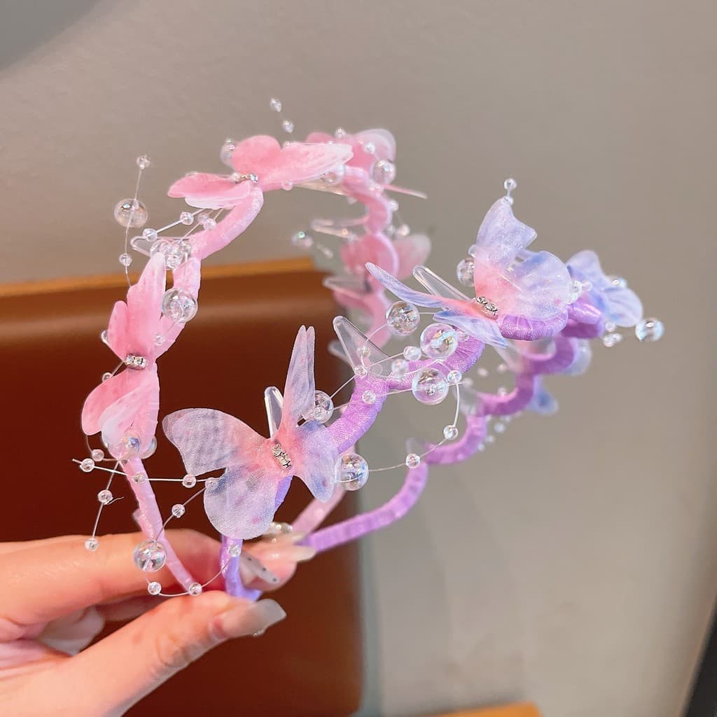 Novo estilo crianças borboleta pérola bandana menina Super fada princesa bandana menina cabelo quebrado Hanfu traje aces