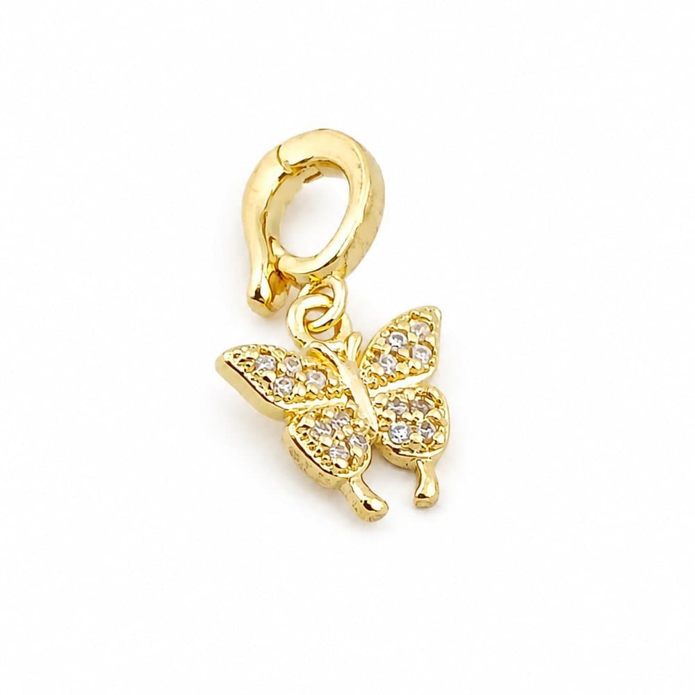 Pingente Charm Borboleta Cravejada Banhada a Ouro 18k
