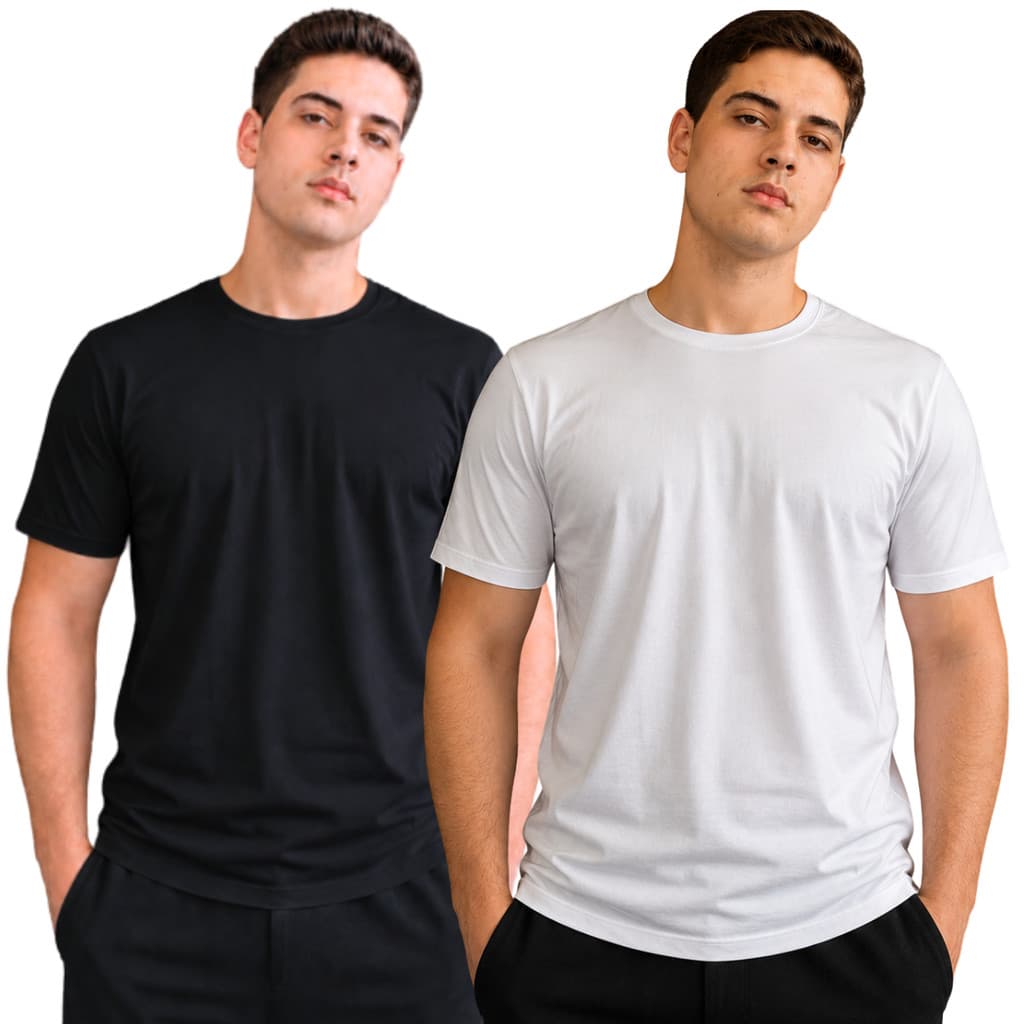 Kit C/ 2 Camiseta Masculina Básica Clássica Algodão Penteado Lisa Manga Curta