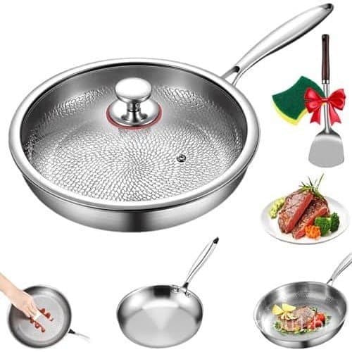 Panela de titânio Silat, panela de titânio martelada ultra-durável com tampa, utensílio de cozinha antiaderente multifun