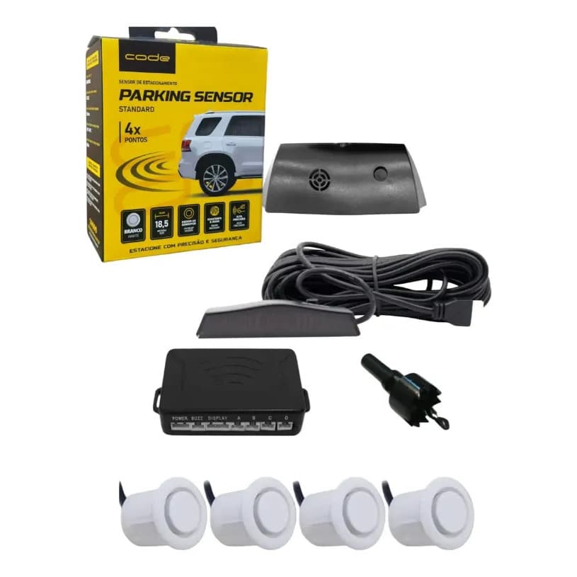 Sensor Estacionamento Code 4 Pontos Branco Display Sinal Sonoro