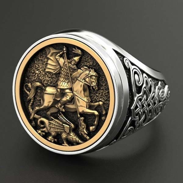 Anel Duplo Masculino Estilo Punk, Metal Dourado, Anel de Soldado Romano Marlon, Acessório de Moda JQMT