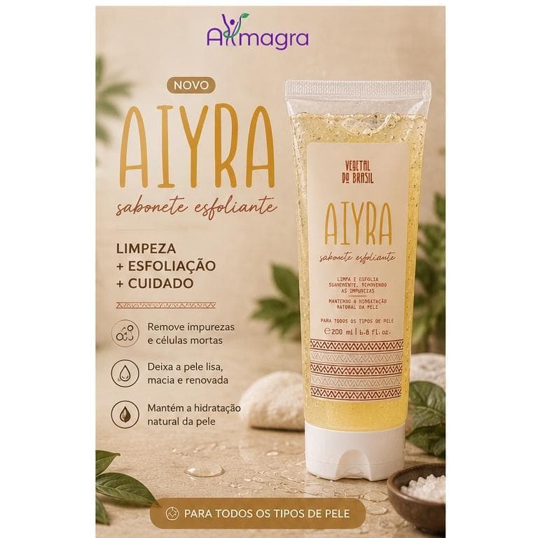 SABONETE ESFOLIANTE CORPORAL AIYRA – LINHA CARIÚS | VEGETAL DO BRASIL | LIMPEZA, ESFOLIAÇÃO SUAVE E RENOVAÇÃO DA PELE