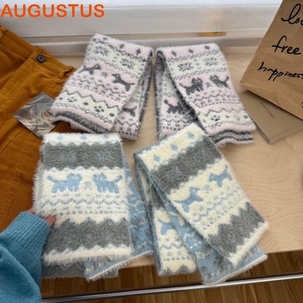 Cachecol de Tricô Jacquard AUGUSTUS, Cachecóis de Cashmere de Inverno com Padrão de Floco de Neve, Xale de Lã Quente