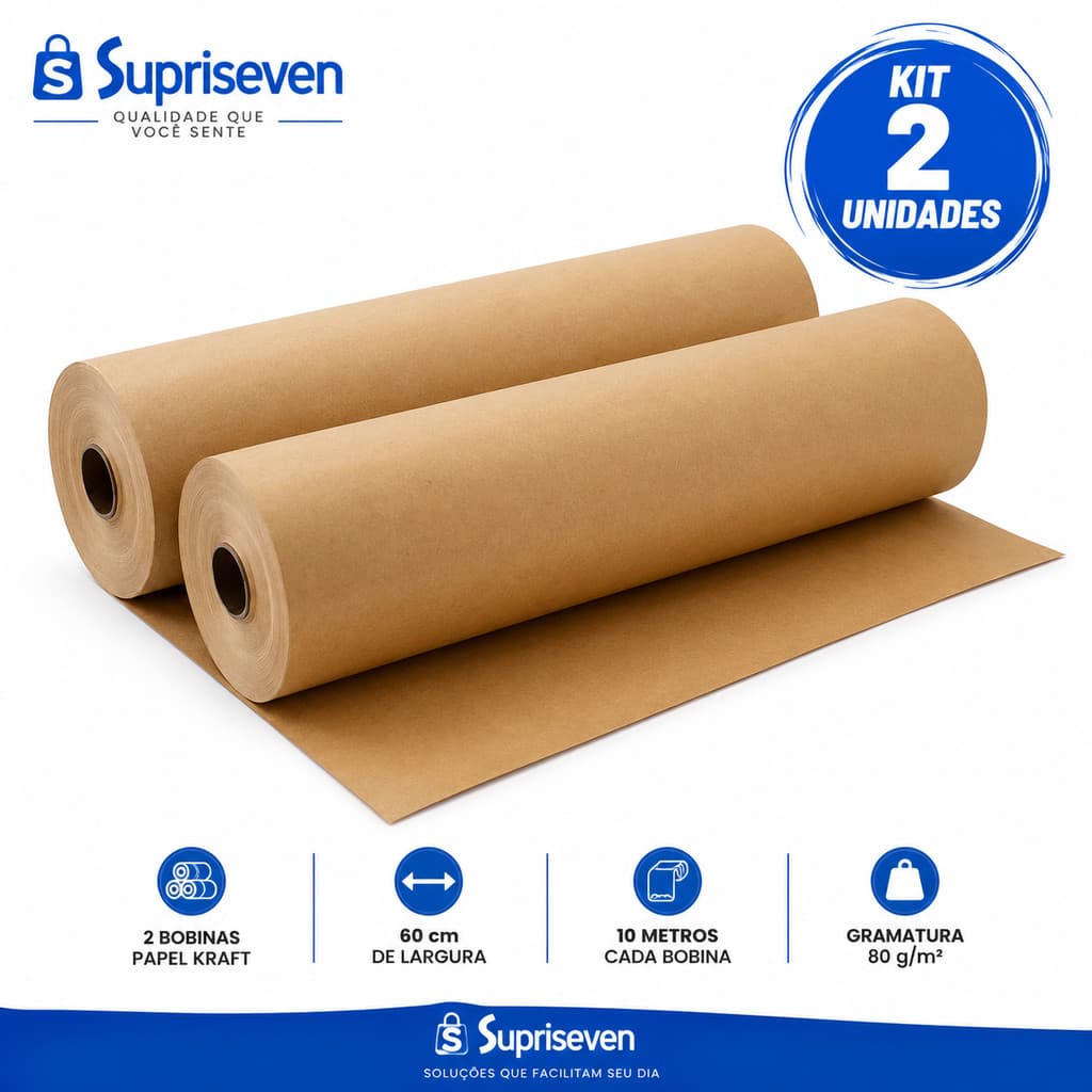 Kit 2 Papel Kraft Pardo 80g 60cm x 10m Bobina Para Embalagem Correios Artesanato Envio Resistente