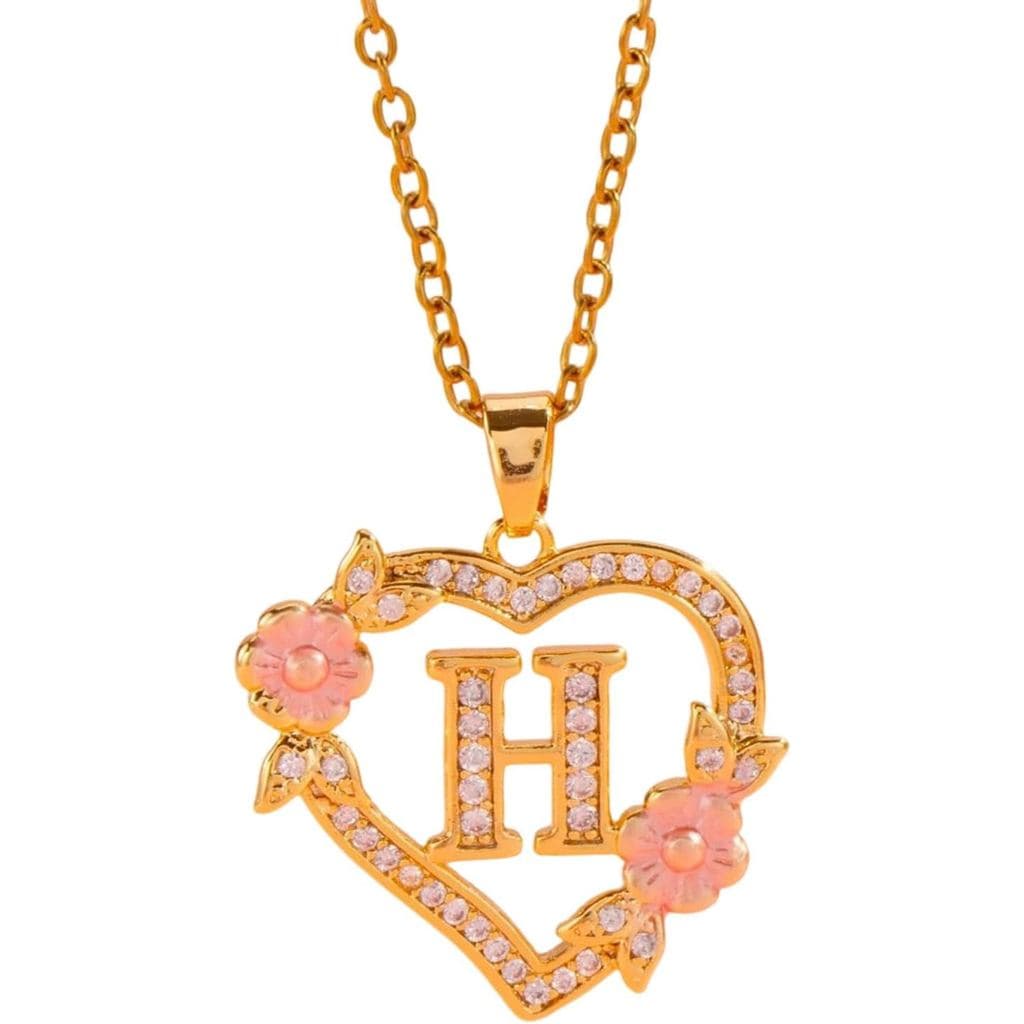 Colar com Pingente de Coração Vazado e Flor, Personalizável, Joia de Latão, Design Elegante e Leve para Mulheres LN8D