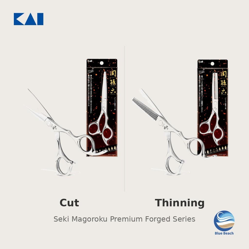 KAI Seki Magoroku Premium Tesoura Cabelo/Corte Desbaste 2 Tipos/Aco Inox Forjado/Uso em Casa