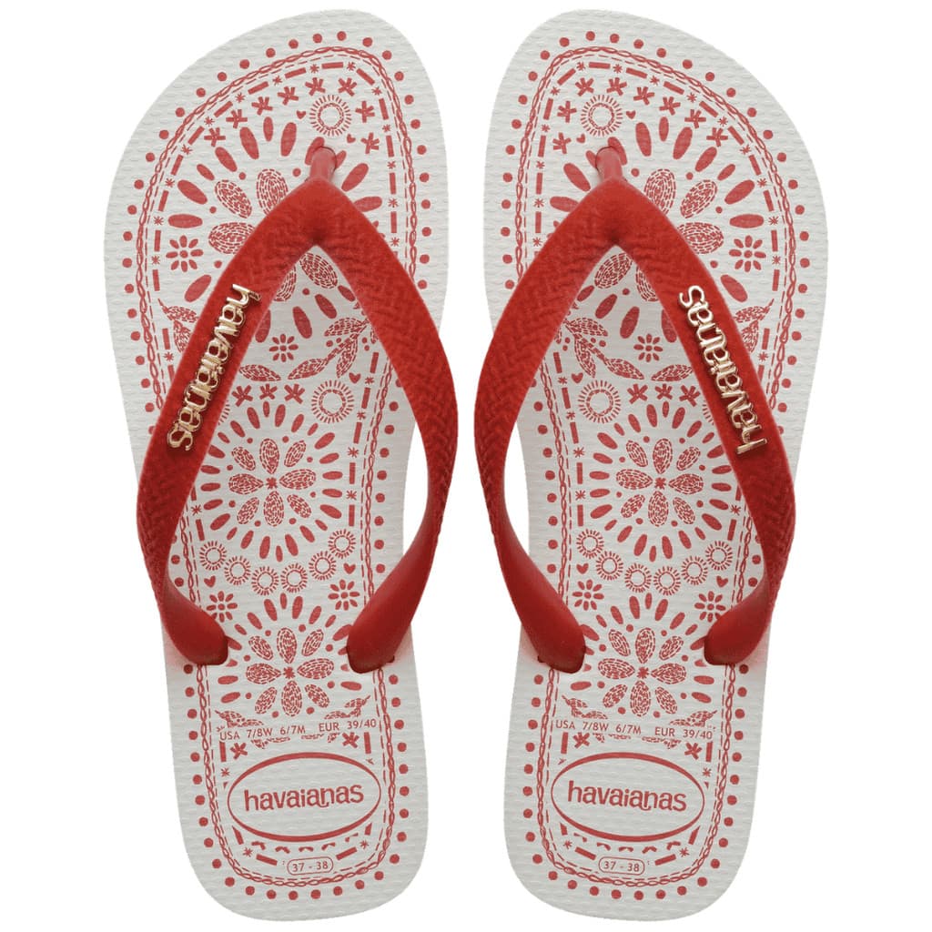 Chinelo Havaianas Top Bordado Flor Feminino Logo Metalica Dourada Oficial