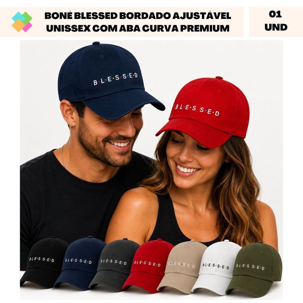 Boné Blessed Bordado Ajustável Unissex Com Aba Curva Premium (1 Und)