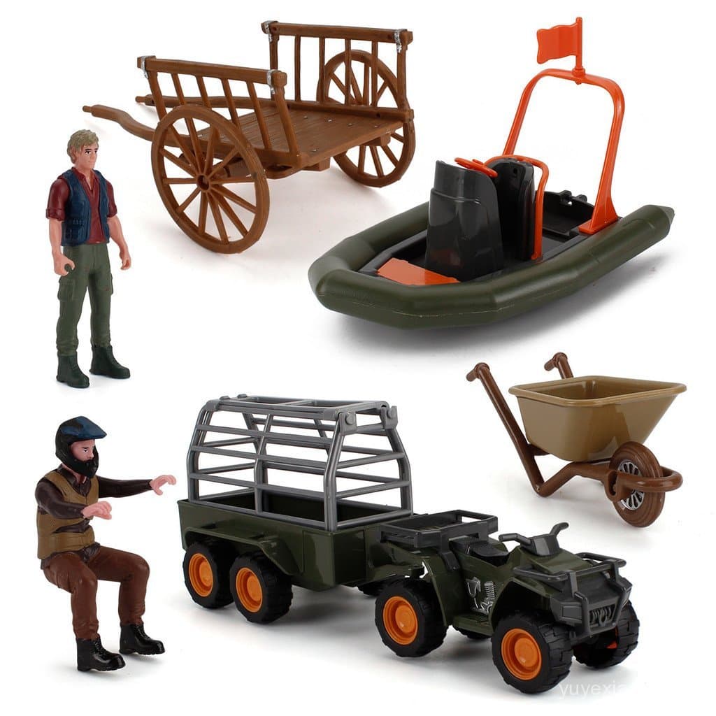 Modelo de cena de selva, brinquedo de montagem de motocicleta e hidroavião de simulação infantil para decoração.