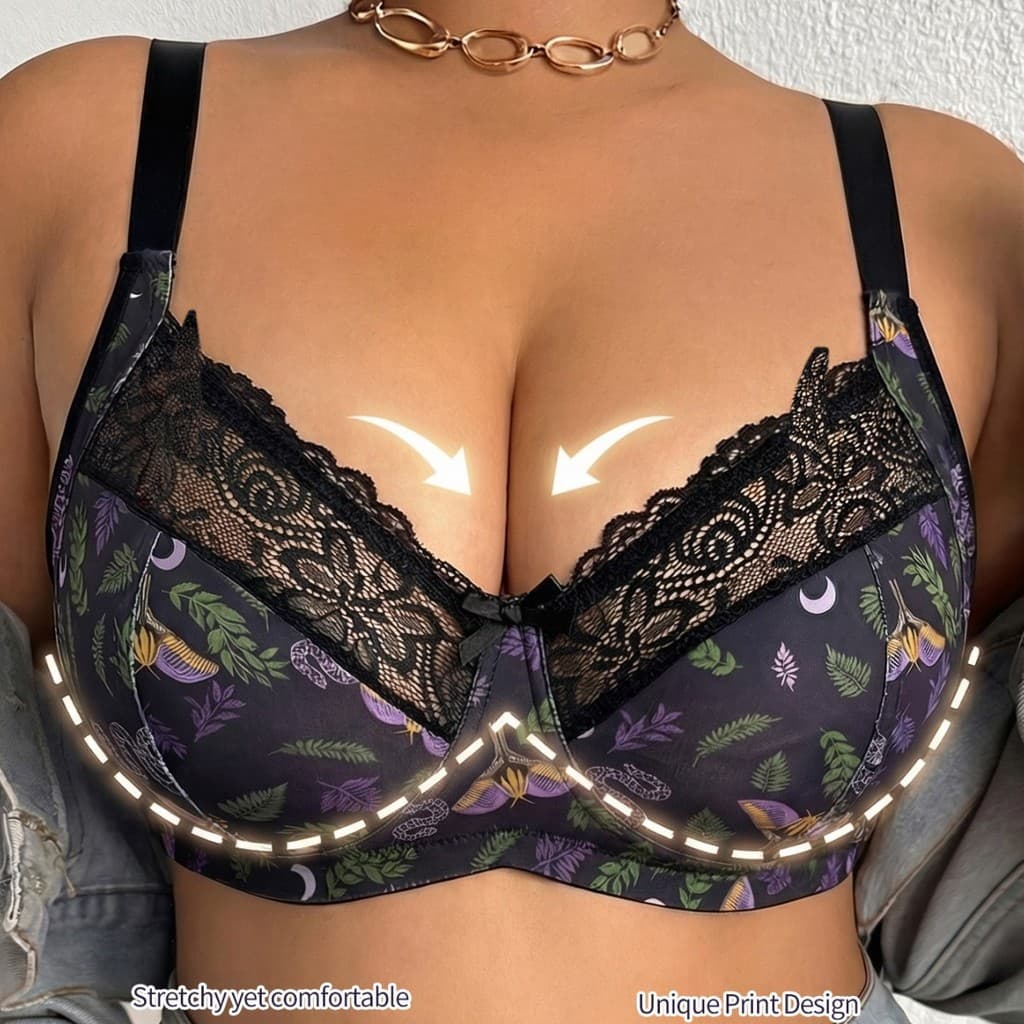 Sutiã plus size de renda com efeito push-up, anti-flacidez, confortável, respirável e adequado para o outono.