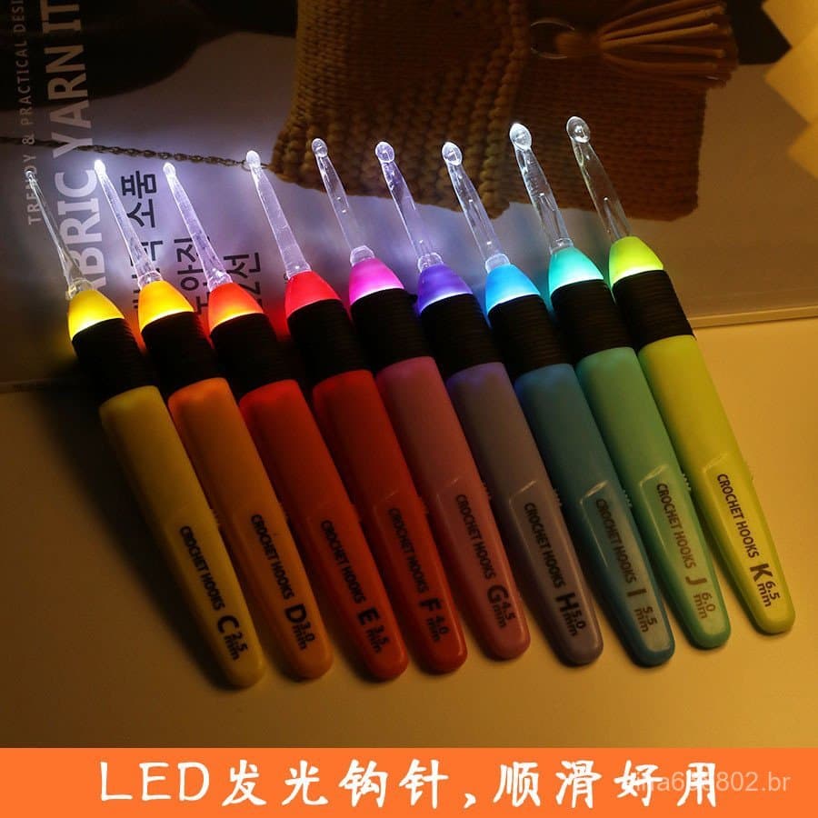 Novo conjunto de crochê com luzes LED, kit de plástico para ferramentas de tricô artesanal DIY TDHU.