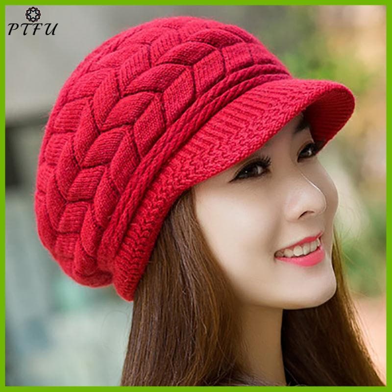 PTFU > Chapéus Femininos Inverno Quente Malha Chapéu Coelho Cabelo Dupla Camada Mais Veludo Boné Viseira Gorros Para Mul