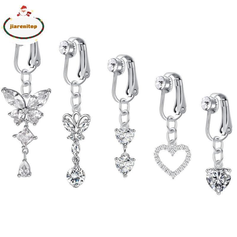 jiarenitop Clipe No Umbigo Anel Borboleta Coração Cobre Gota De Água Elegante Piercing Falso Para Meninas Acessórios De
