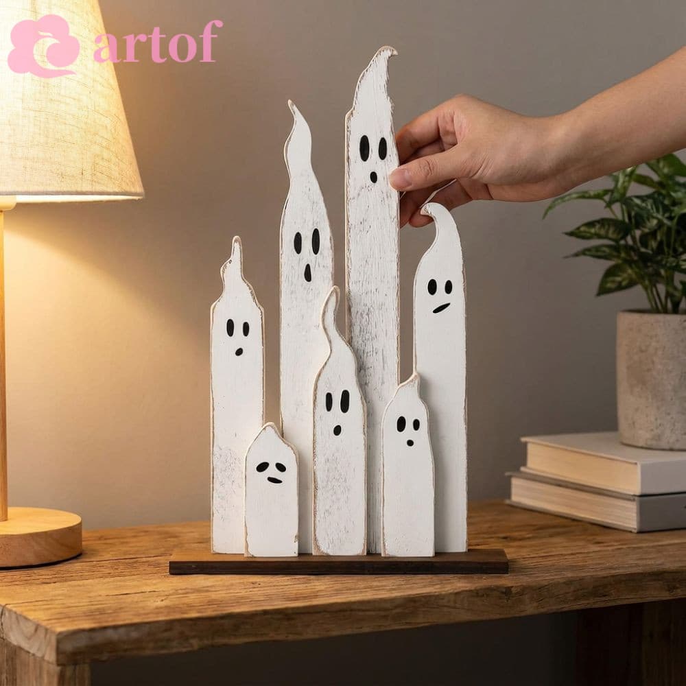 Decoração Fantasma De Halloween ARTOF , Artesanato Em Altura Gradiente 7 Sinal De Mesa , Vintage Desgastado