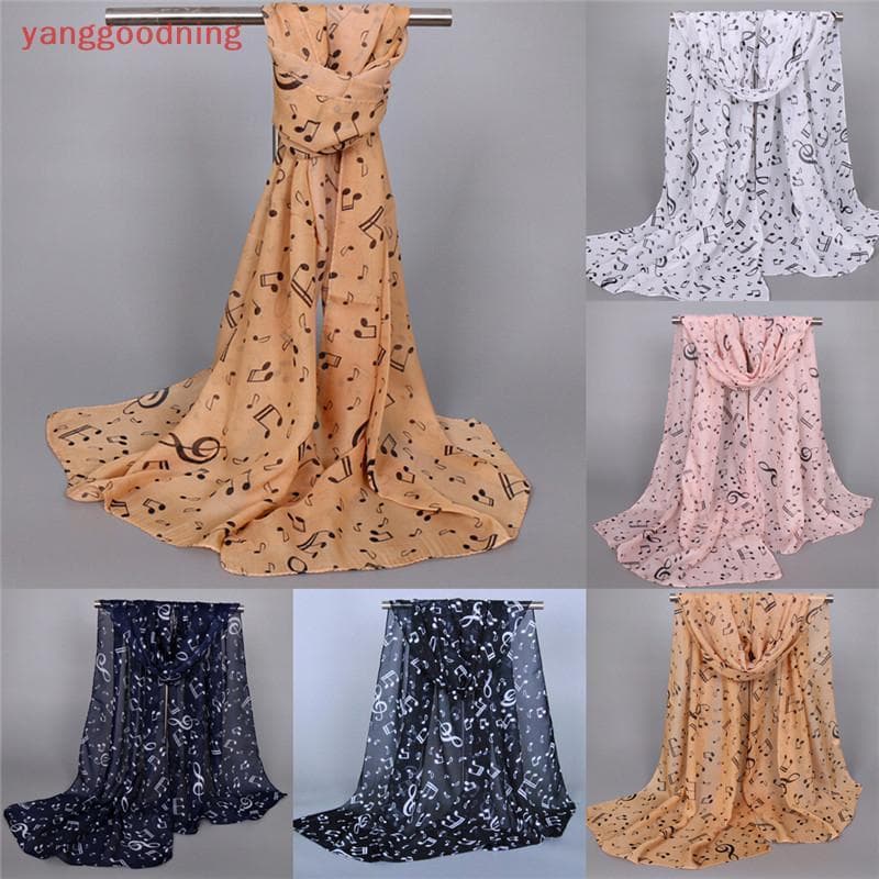 (YGN) Lenços Femininos Da Moda Com Estampa De Notas Musicais Para Mulheres Lenço De Chiffon Macio Novo