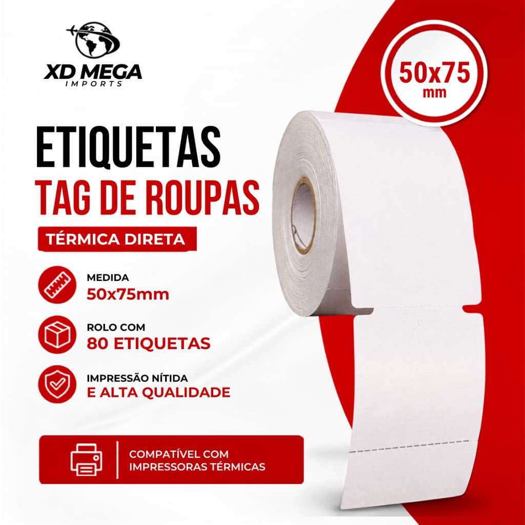 1 rolo Tag Para Roupa Térmica Não Usa Ribbon 50x75