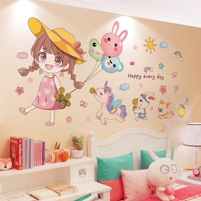 Adesivos de quarto infantil papel de parede auto-adesivo quarto meninas decoração de parede adesivos de parede meninas e