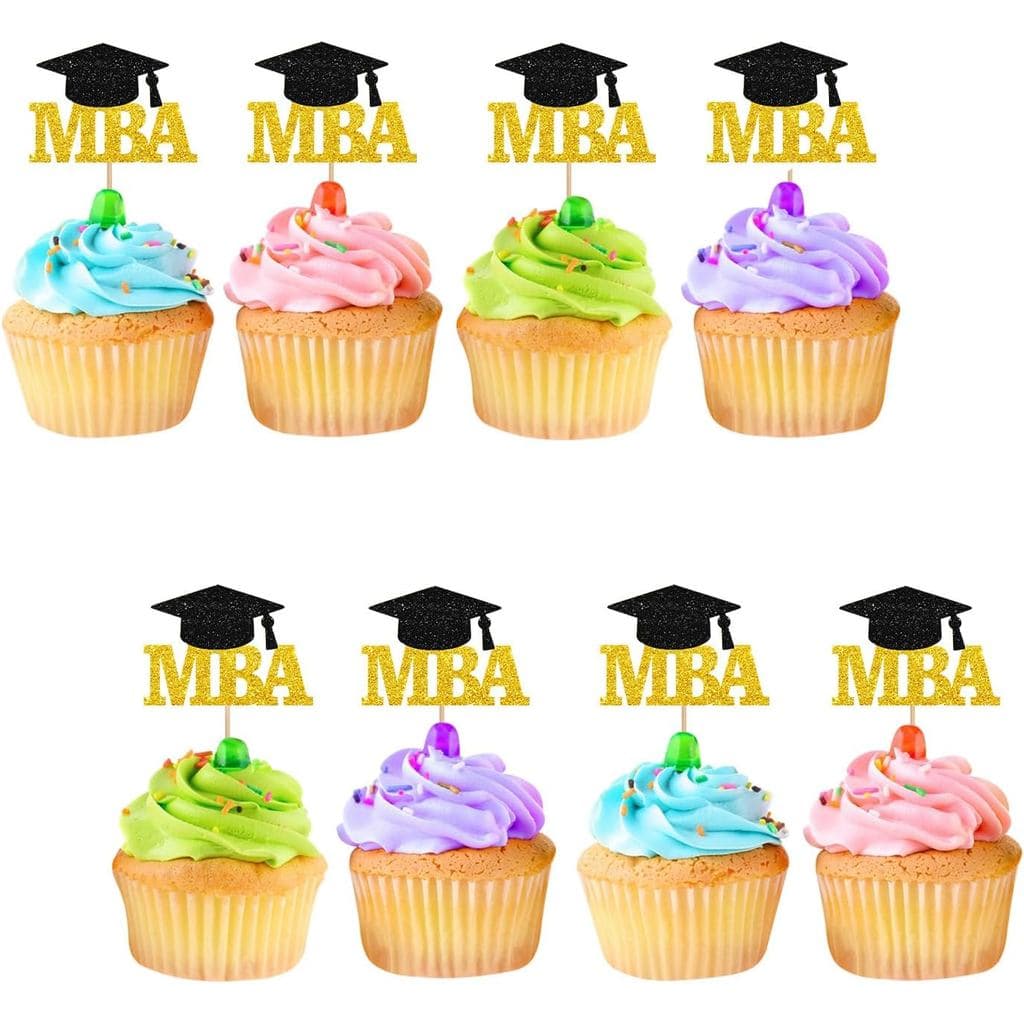 24 peças de toppers para cupcake "Parabéns MBA", toppers para cupcake de formatura MBA, toppers para cupcake "Parabéns,