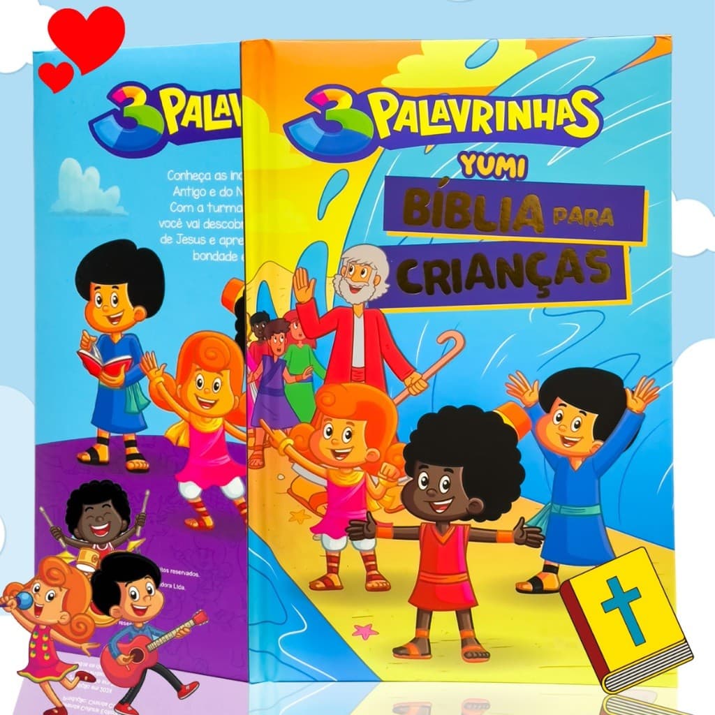 Livro A Bíblia Para Crianças 3 Palavrinhas | Estudo Bíblico Infantil Ilustrado Antigo E Novo Testamento Capa Almofadada