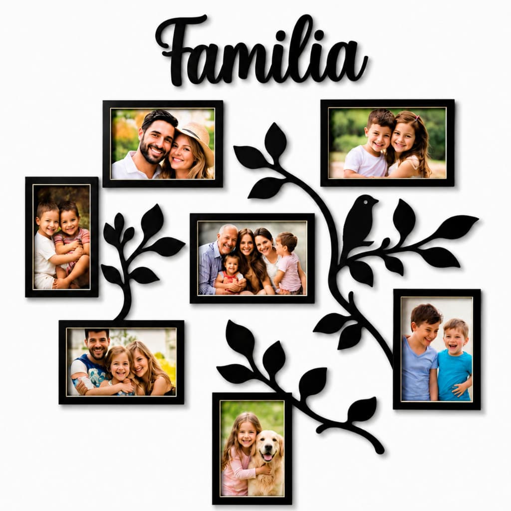Porta-Retrato Família em MDF para 7 Fotos 10x15 Quadro de Parede Decorativo para Casa e Presente Especial