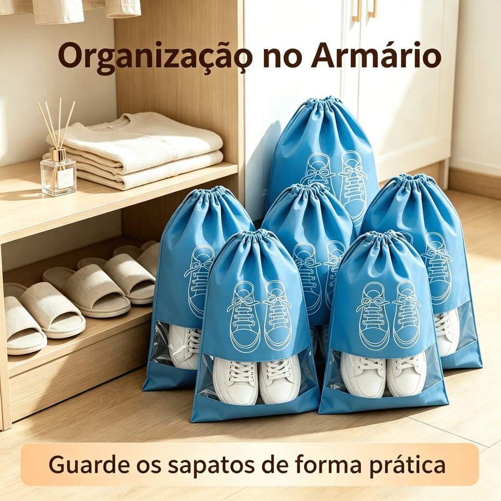 5 Peças Organizadores de Viagem para Sapatos – Sachês Impermeáveis Não Tecido com Cordão