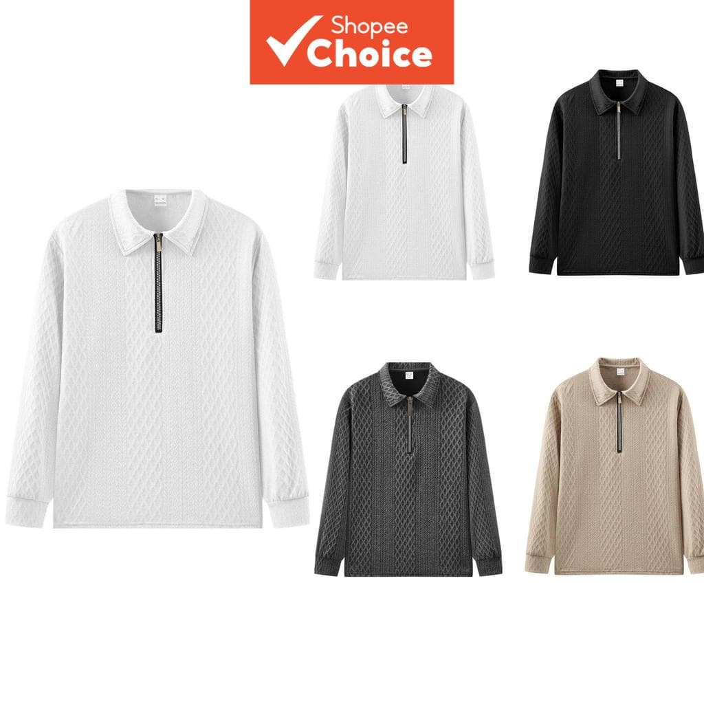 Coleção de Camisas Polo de Manga Longa com Zíper Texturizado